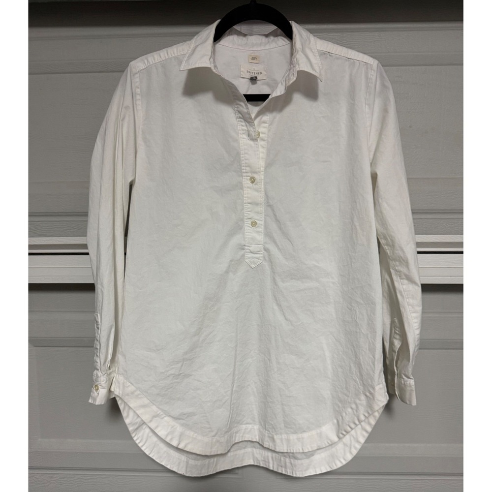 LOFT Shirt The Softened Shirt White Cotton Poplin Henley Tunic Women Small - Picture 2 of 6
